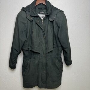 Vintage Tip Top of California Thinsulate Leather Parka Jacket S Green Hooded